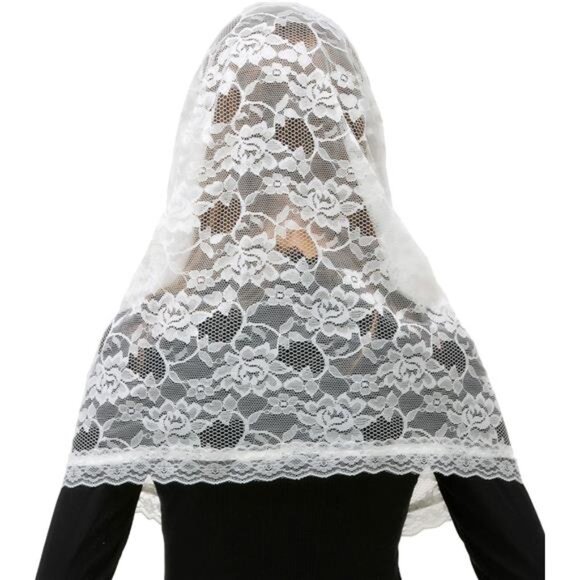 PAMOR Infinity Chapel Veil Floral Latin Mass Head Covering Lace Scarf Mantilla - Picture 5 of 6